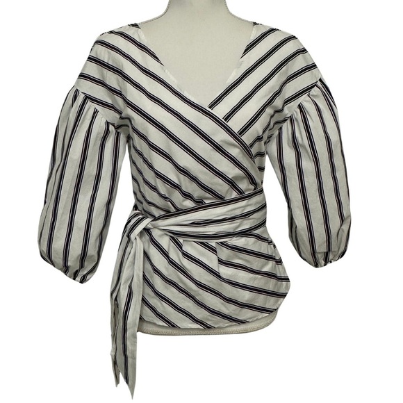 White House Black Market Striped Wrap Shirt Black & White SZ S NWT Retail $100 - Picture 3 of 7